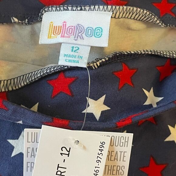 LuLaRoe Size 12 Kids Biker Shorts • Americana • Blue w/Red & White Stars • NWT - Picture 7 of 11